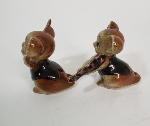 Pair Vintage Ceramic Mice Mouse Figurines Violin Conductor 2.5" Anthropomorphic - Picture 5 of 6